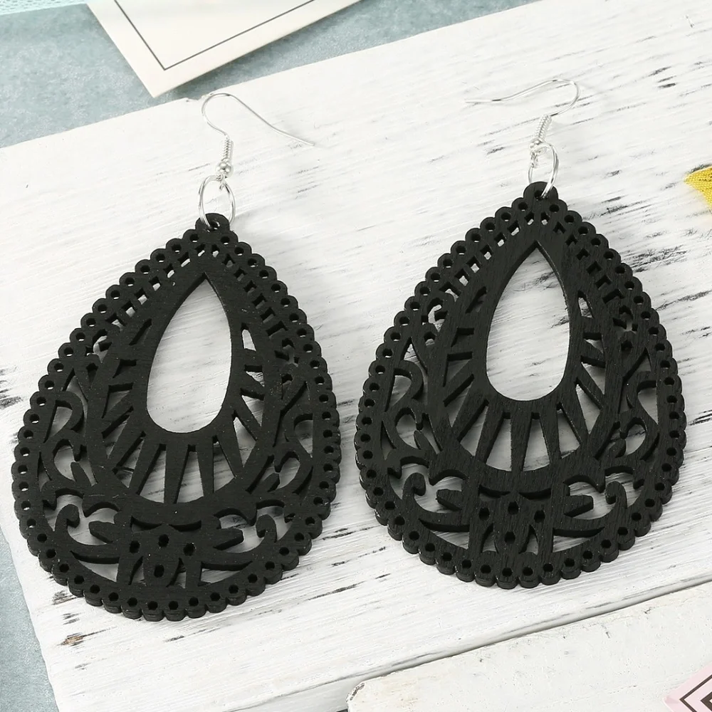 *PALESA* Black Bohemian Hollow Out Design Fashion Earrings